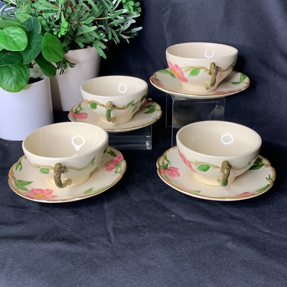 Set of 4 vintage 1958-60 Franciscan Dessert Rose cups and saucers - Picture 8 of 13